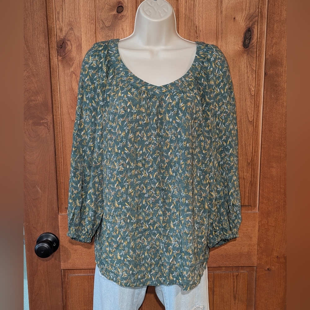 LC Lauren Conrad Floral Blouse - Green and Yellow